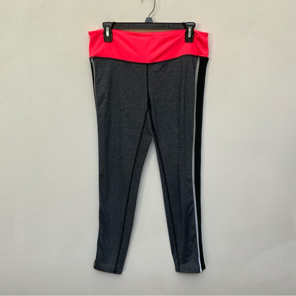 GapFit Grey, Black Leggings With Pink Waistband Size Large R Key Pocket Gym